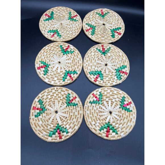 Vintage Set of 6 Seagrass / Straw Coasters / Trivets 5.5" Diameter Boho - Picture 12 of 15
